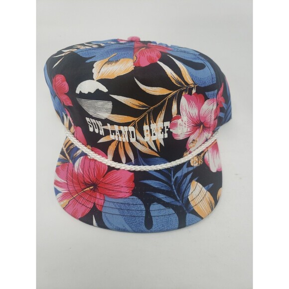 San Sun Vintage Sun Land Beef Co Hawaiian Print Snapback Hat Braided Cord NOS - Picture 5 of 14